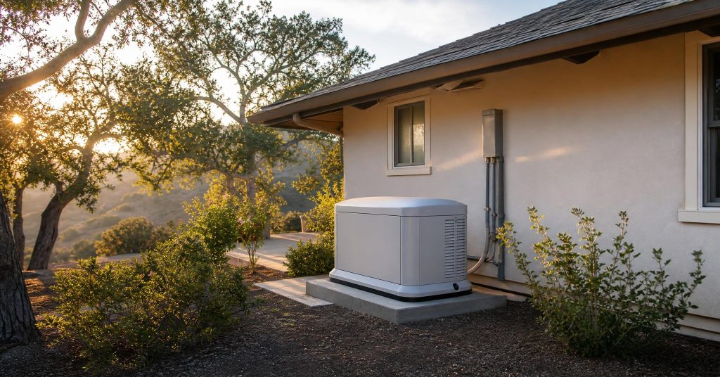 Standby generator beside a home