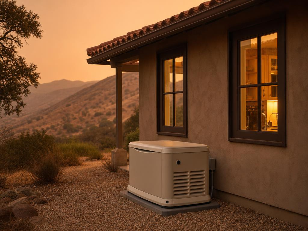 Standby generator beside a backcountry home in San Diego East County