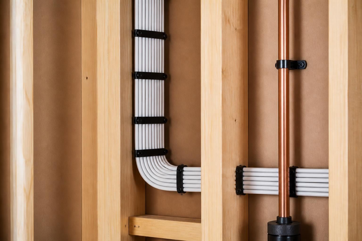 Neatly routed wiring in a clean professional installation.